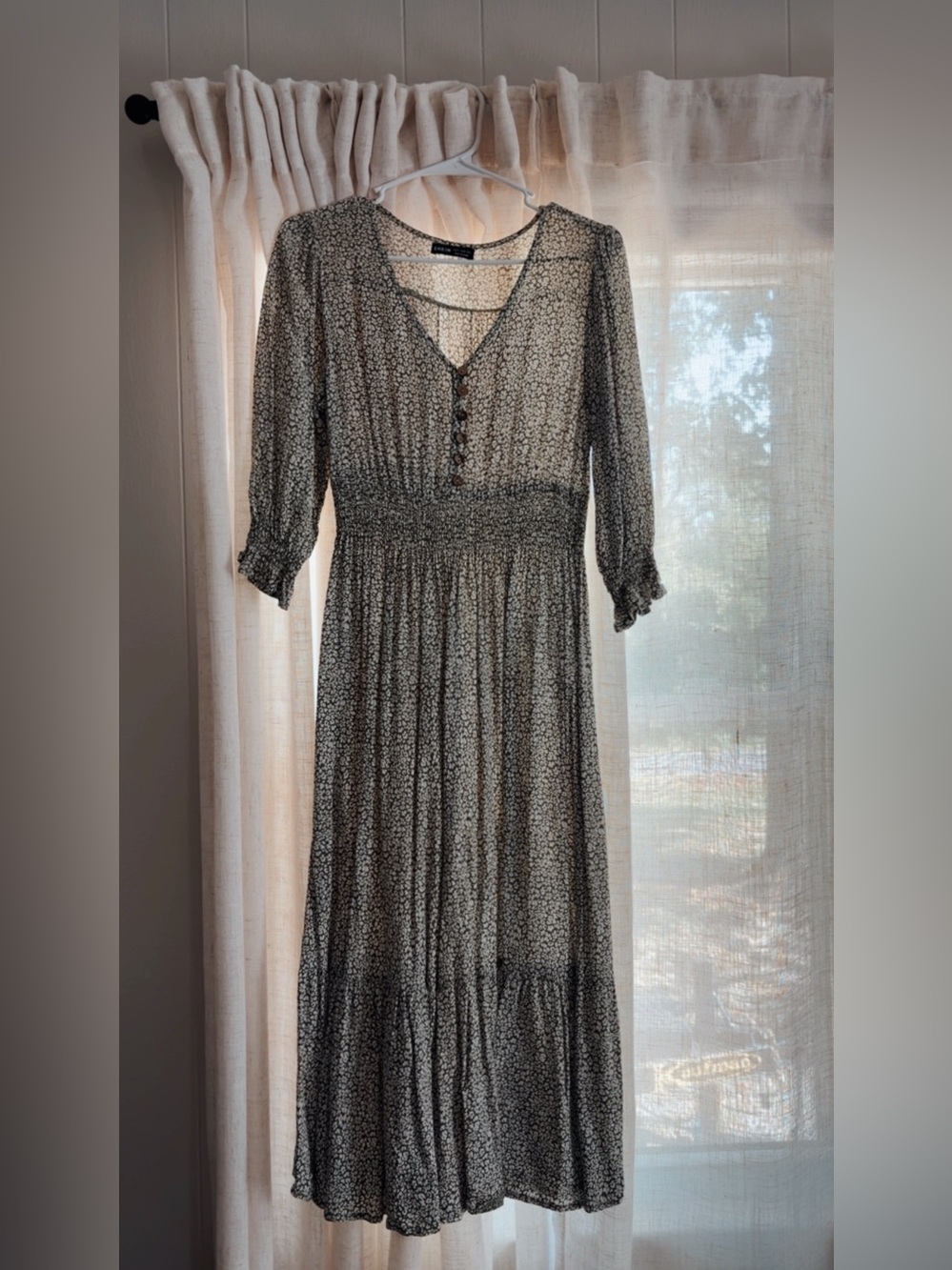 Floral Smocked Waist Maxi Dress - Black/Cream
